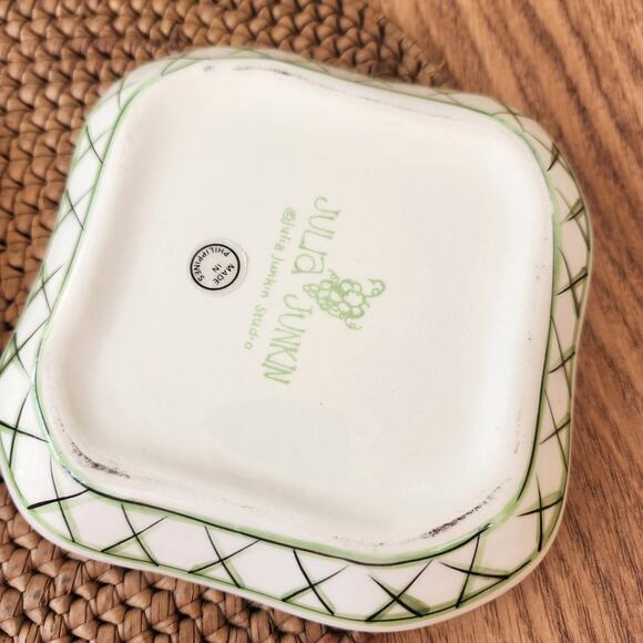 Julia Junkin 5" appetizer plates set of 3 yellow with black olive & branch print - Picture 9 of 9